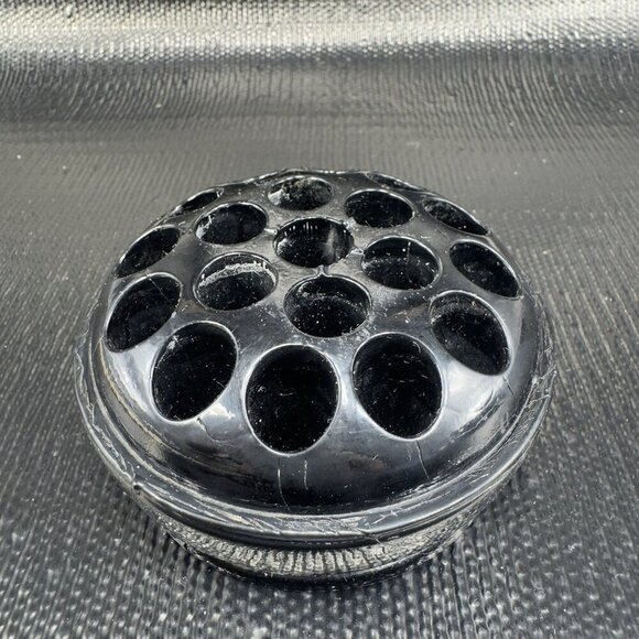 Vintage 19 Hole Flower Frog Black Glass Vintage Glassware Decorative 1980s Decor - Picture 7 of 11